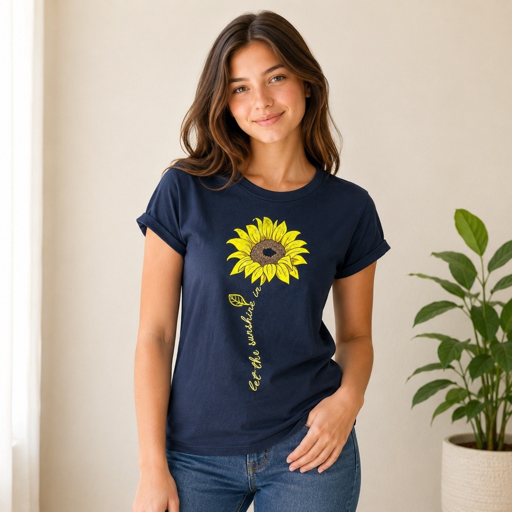 Vibe N Sunflower Graphic Tee Women M Black Let The Sunshine In Cotton T Shirt